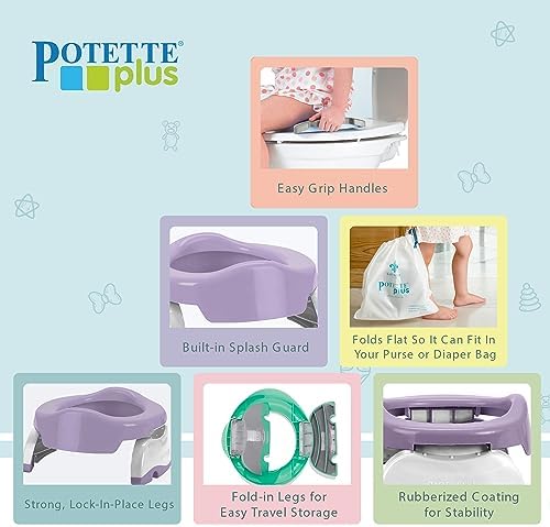 Kalencom Potette Plus 2-in-1 Travel Potty and Trainer Seat - Dual-Purpose Potty Training Toilet Seat - Portable Potty for Toddler Travel - With Durable, Lock-In Legs and Splash Guard - Plum - Image 2