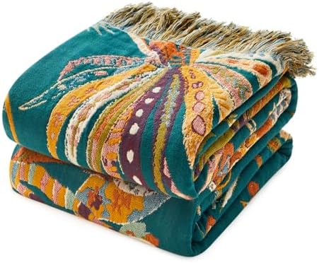 MSGKV Boho Throw Blanket 60"x80" 100% Cotton Floral Muslin Blanket for Sofa by MSGKVHomeTextiles