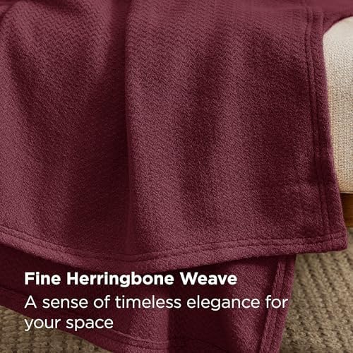 Bedsure 100% Cotton Blanket, Herringbone Weave, Throw XL, Red - Image 3