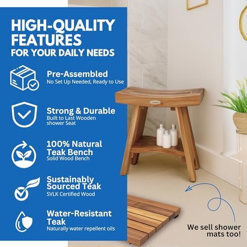 EcoDecors Serenity 18" Assembled Teak Shower Bench with Teak Oil & Cleaner - Image 3