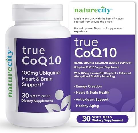 NatureCity True-CoQ10 Ubiquinol 100mg Highly Absorbable and Stablized Kaneka QH CoQ10 Heart, Brain and Cellular Energy Supplement - (30 Soft Gels) Active CoQ10 as Ubiquinol by NatureCity