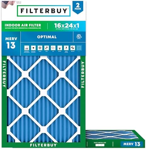 Filterbuy 16x24x1 Air Filter MERV 13 Smoke & Allergy Defense (2-Pack) by Filterbuy