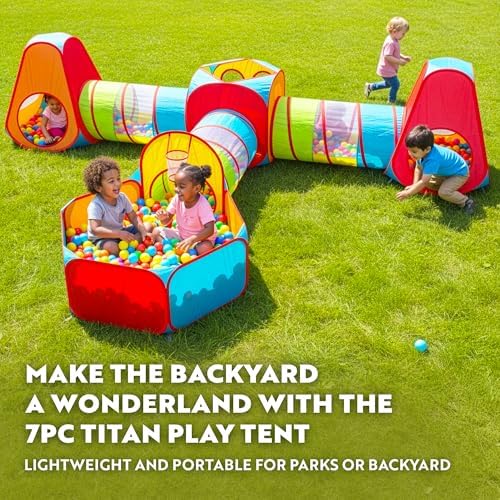 Playz 7pc Kids pop up Play Tent, Crawl Tunnel & Ball Pit for Toddlers - Image 2