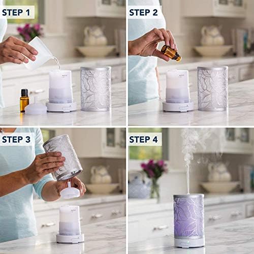 Airome Silverleaf Medium Essential Oil Diffuser|100 mL Humidifying Ultrasonic Aromatherapy Diffuser 8 Colorful LED Lights, Intermittent & Continual Mist, Auto Shut-Off - Image 4