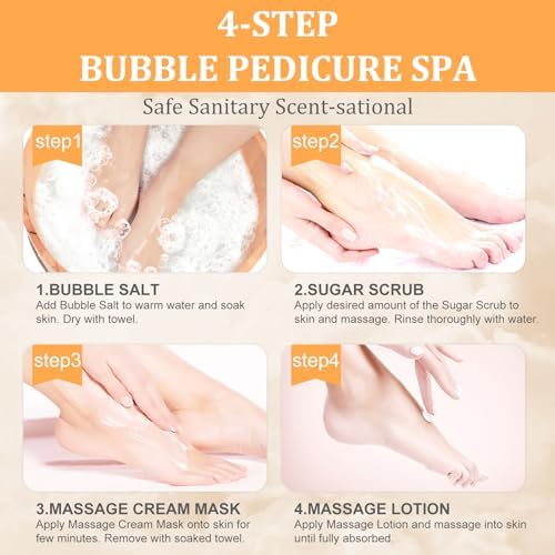 Pedicure Kit Foot Soak Set: Bubble Salt, Sugar Scrub, Massage Mask, Massage Lotion in a Box, 4 Step Foot Spa Kit for Dry Feet,Tired Feet（3 Set Tropical Fruit) - Image 6