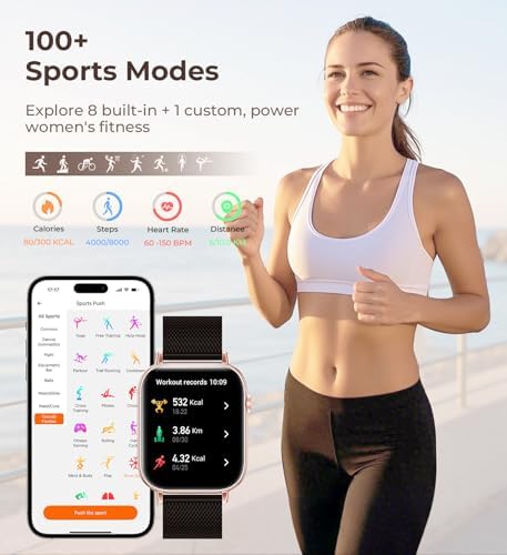 Iaret Smart Watch for Women, 1.83" HD Fitness Tracker with 4 Bands, Answer/Make Calls, Heart Rate/Sleep/SpO2/Step Tracking, 100+ Sport Modes, Android/iPhone Compatible Gift (Black Gold) - Image 5