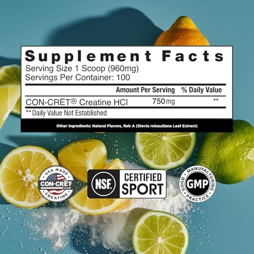 CON-CRET Creatine HCl Powder | Muscle, Cognitive, Cellular Energy Support | No Bloating or Cramps | USA Made & NSF Certified | Lemon Lime (100 Serving) (Pack of 2) - Image 2