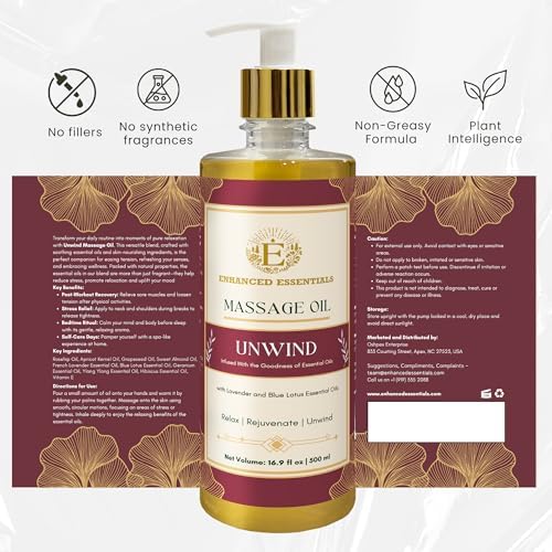 Unwind Massage Oil with Rosehip,Apricot & Vitamin E by |Scented with Pure Essential Oils only|Silky,Relaxing & Nourishing|Ideal for Date Nights||16.9 fl oz (500ml) - Image 6