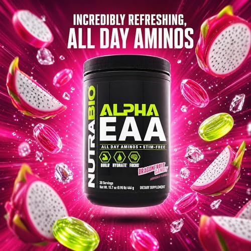 NutraBio Alpha EAA - All-Day Amino Acids for Muscle Growth and Hydration - Essential Amino Acids with Nootropics & Adaptogens- Full Spectrum EAA BCAA Powder - 30 Servings - Dragon Fruit - Image 4