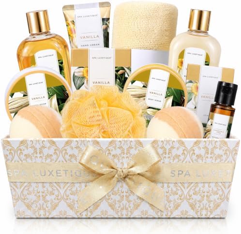 Spa Gift Baskets for Women, Luxetique Spa Kit for Women, 12pcs Vanilla Bath and Body Sets, Birthday Gifts, Self Care Gifts for Mom, Wife, Girlfriends by spaluxetique