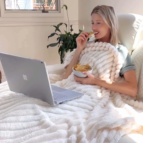 BEDELITE Ribbed King Size Blanket for Bed, Cream, 108"x90" - Image 3
