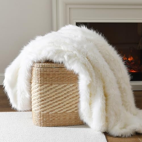 HORIMOTE HOME Luxury Plush Faux Fur Blanket, Long Pile White Throw Blanket, Super Warm, Soft, Cozy Faux Fur Throws for Couch Bed Sofa, Aesthetic Home Room Decor Throw, 60" x 80" - Image 2
