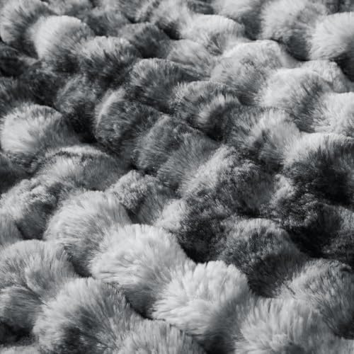 60x80 Inches Ultra-Soft Fuzzy Faux Fur Plush Twin Size Blanket - Thick, Warm Sherpa for Couch, Sofa, Bedroom, Camping - Decorative Blanket for Cozy Warmth, Bubble Light Grey Tie Dye - Image 6