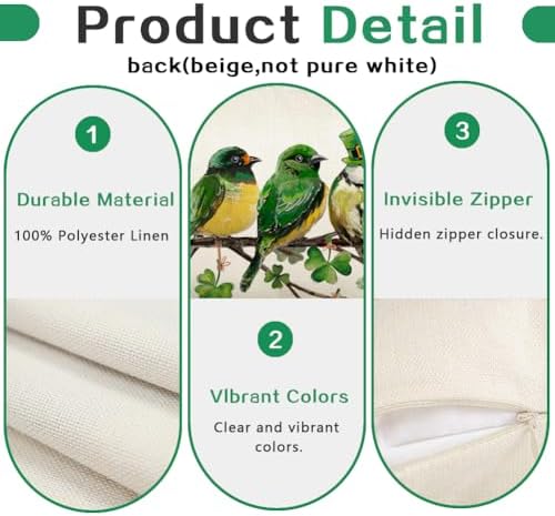 RABUSOFA St.Patricks Day Pillow Covers 12x20 Inch,Birds Shamrock St Patricks Day Decorations Holiday Spring Decorative Pillow Case Decor for Sofa Couch Green - Image 6