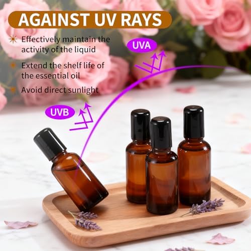 100ML Roller Bottles for Essential Oil, 4 Pack Empty Amber Glass Roller Bottle for Perfume Oil, Roll on Bottles with Stainless Steel Roller Balls, Opener, Funnel and Dropper for Aromatherapy, Massage - Image 2