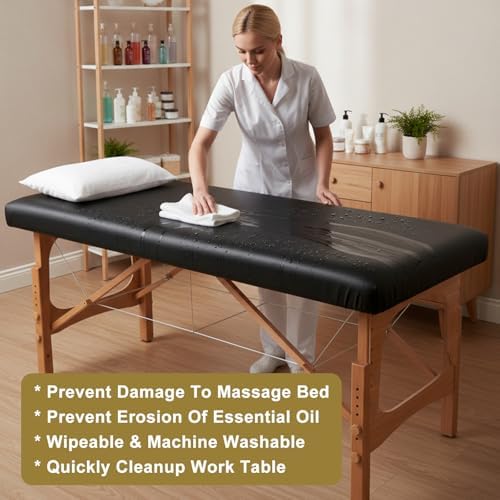 Leather Massage Table Cover, 76.7 x 35.4 x 7.1 Inch Wipeable Vinyl Spa Bed Protector Waterproof Oilproof Massage Table Cover for 33-35 Inch Wide (Black) - Image 6