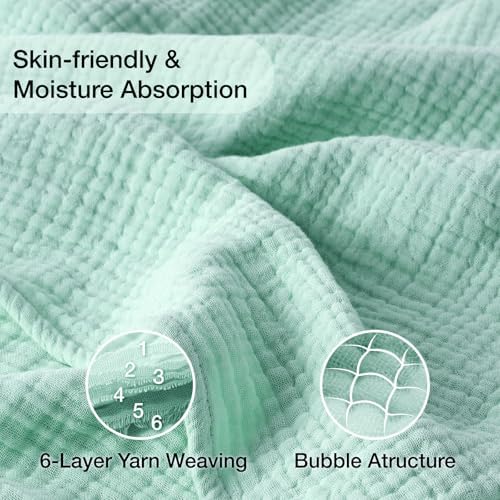 100% Cotton Muslin Blanket Large 50" x 70", Breathable and Lightweight Cotton Throw Blanket for Bed and Couch, Soft Cooling Summer Gauze Blanket for Adults All Season, Mint - Image 2