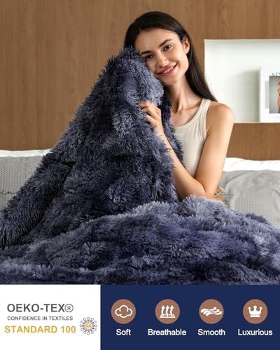 Pawque King Size Faux Fur Sherpa Fleece Blanket, Tie-Dye Blue 90x108 inches - Image 3
