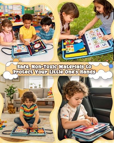 Montessori Busy Book, 8-Page Sensory Activity Toy, Blue - Image 6
