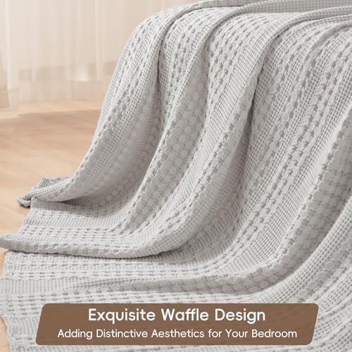 PHF Lightweight 100% Cotton Waffle Blanket for Bed, Twin XL, Light Grey - Image 4