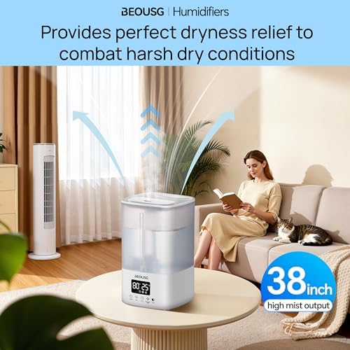 5L Top Fill Ultrasonic Humidifier,Cool Mist Humidifiers with Timer & Humidity Control for Bedroom, Baby, Large Rooms & Plants (White-2) - Image 5