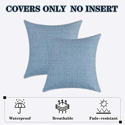 Kevin Textile Outdoor Waterproof 24”x24” Pillow Covers 2 Pack, Light Blue - Image 6