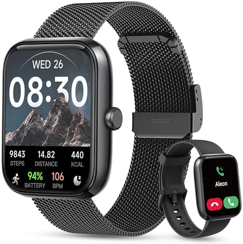 Smart Watch Men Women [2 Bands, 44mm case] 1.83" Alexa Fitness Tracker, Heart Rate, Sleep, Stress Monitor, IP68 Waterproof Smartwatch, Make/Answer Calls, Compatible with iPhone & Android Phones by KALINCO