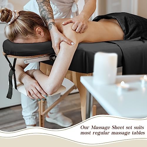 Mixweer 9 Pcs 3 Set Microfiber Massage Table Sheets Set Bulk Includes Flat Sheet, Fitted Sheet with Pocket, Face Rest Cover(Black) - Image 2