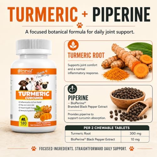 Turmeric for Dogs – 180 Count Tablet Treats with Curcumin & Piperine – Joint Health, Mobility, Allergy & Itch Relief, Skin & Coat, Hot Spots – Arthritis & Hip Joint Support with Salmon Oil - Image 4