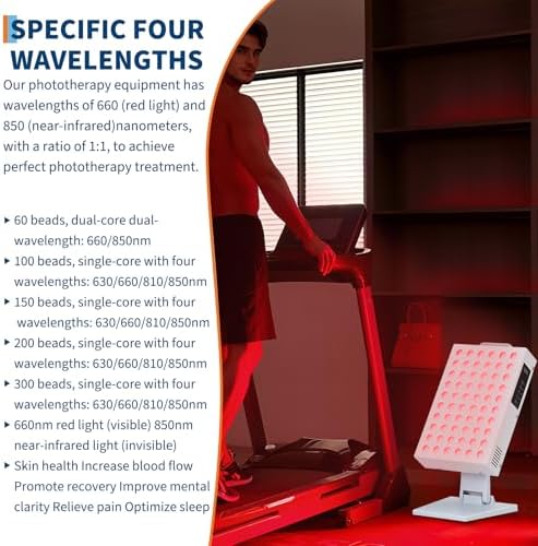 Red Light Therapy for Face and Body, Red Near Infrared Light with Timer and Stand, 60 Dual Chip LEDs, High Power Output Red Light Panel for Skin, Pain, Energy, Recovery, Performance, RT 300(NO Base) - Image 3