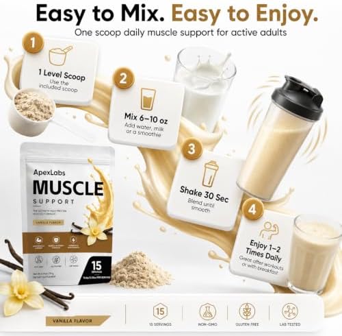 Muscle Support Protein Powder, Vanilla Flavor, High Protein Formula with Whey Protein Hydrolysate, L-Leucine, HMB, B12, Chromium & Rosemary Extract, 8.81 oz 15 Servings - Image 6