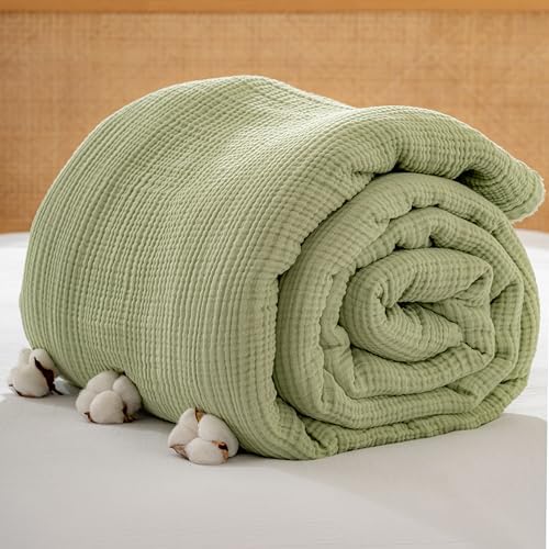 Muslin Blanket - Pure 100% Turkish Cotton Airy Soft Light Versatile Gauze Throw Blanket for Bed, Couch, Sofa (Sage Green, Throw Size (50" x 66" inch)) - Image 2