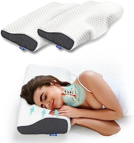 Derila Cervical Neck Pillow for Sleeping 2 Pack - Support Pillow for Back, Stomach, Side Sleeper Contour Memory Foam Pillows (2 Pillows, Standard (19.7" x 11.8" x 3.9")) by Derila%7CMemoryFoamPillow