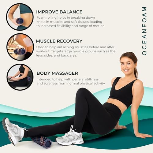 Oceanfoam Ripple Travel Foam Roller (11" x 3.35") Firm Mini Foam Roller for Physical Therapy, Deep Tissue Massage, Back Pain - High Density, Wave Textured - Yoga (Red, Dark Navy & Natural Marbled) - Image 6