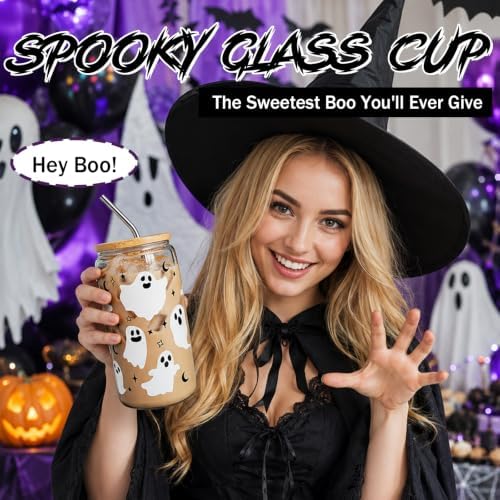 Honxicur Boo Basket Stuffers for Women, Halloween Gifts Box - 8Pcs Spooky Ghost Cup Positive Crochet Socks Spa Care Package for Teens Mom Sister Coworks Her - Image 2