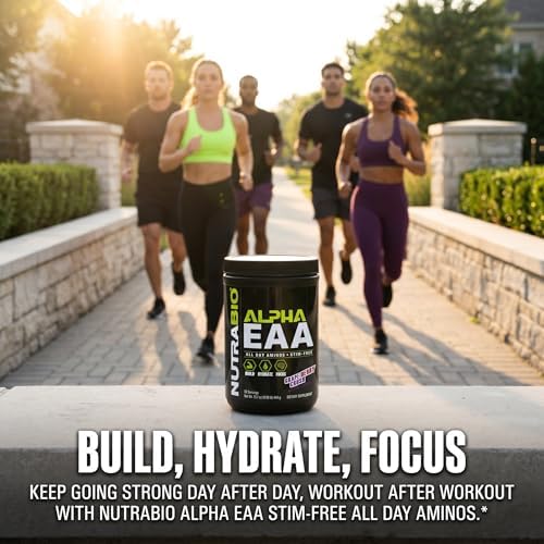 NutraBio Alpha EAA - All-Day Amino Acids for Muscle Growth and Hydration - Essential Amino Acids with Nootropics & Adaptogens- Full Spectrum EAA BCAA Powder - 30 Servings - Grape Berry Crush - Image 5