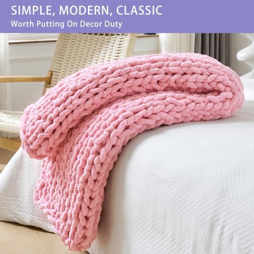 Bigacogo Chunky Knit Throw Blanket for Couch, 40x60 inches, Blush Pink - Image 3