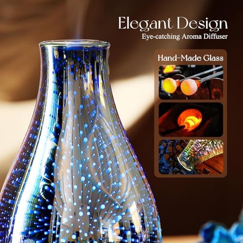Porseme Essential Oil Diffuser 3D Glass Aromatherapy Ultrasonic Humidifier Cool Mist, Auto Shut-Off, Timer Setting, BPA Free for Home Office Hotel Yoga Gym Leisure SPA Gift 100ml - Image 5