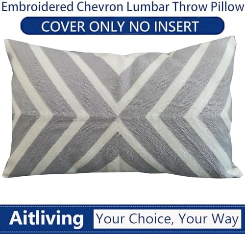 Embroidered Throw Pillow Cover Arrows Coko Geometric Lumbar Pillow Cover Decorative Cushion Shell 2-Tone Silver Grey Chevron 1pc 12x20, Gray 30x50cm - Image 7