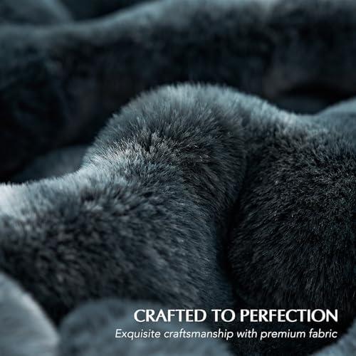 EverGrace Faux Rabbit Fur Bubble Throw Blanket, 60"x80", Marble Deep Indigo - Image 4
