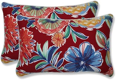 Pillow Perfect Bright Floral Indoor/Outdoor Accent Throw Pillow, Plush Fill, Weather, and Fade Resistant, Lumbar - 11.5" x 18.5" , Red/Blue Colsen, 2 Count by PillowPerfect