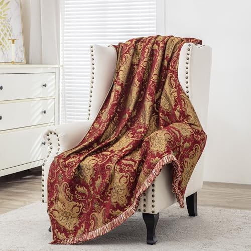 Loom and Mill Luxury Jacquard Damask Throw Blankets for Bed, Red, 52"x72" by LoomandMill