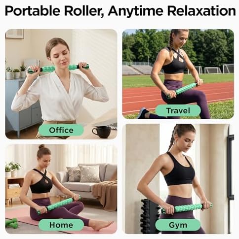 Muscle Roller & Massage Roller Stick for Athletes - Lymphatic Drainage Support, Relieves Muscle Soreness, Cramping & Tightness - Targets Legs, Arms, Back & Calves （Mint Green Wheel） - Image 4