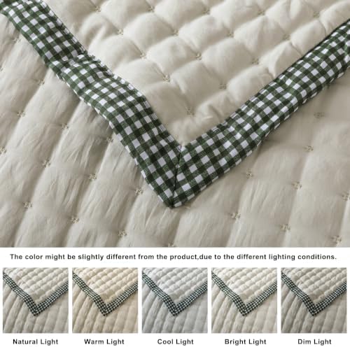 WDCOZY Wheat Cloud Quilt Set Queen Size, Lightweight Soft Cross Stitch Bedspread, Farmhouse Rustic Country Coverlet, Spring Summer Thin Comforter, 3 Pieces, 2 Pillow Shams, 90x90 inches - Image 5