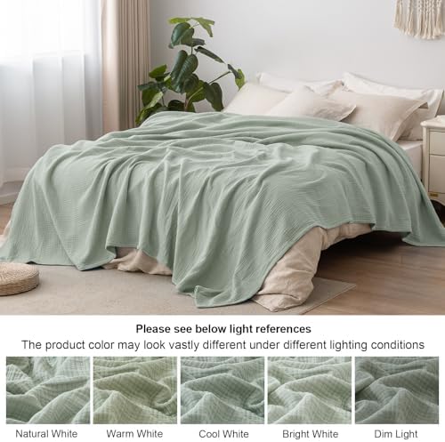 PHF 100% Cotton Muslin Blanket King Size 108"x90", 4-Layer Lightweight Gauze Throw, Breathable Cloud-Soft Minimalist Blanket for Bed, Couch, Camping & Baby, Sage Green, Ideal Gift - Image 6