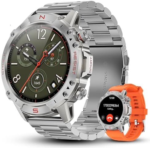 Silver Smart Watch for Men, 1.43" AMOLED,5ATM Waterproof,170+ Sports Modes by WalkerFitSmartWatch
