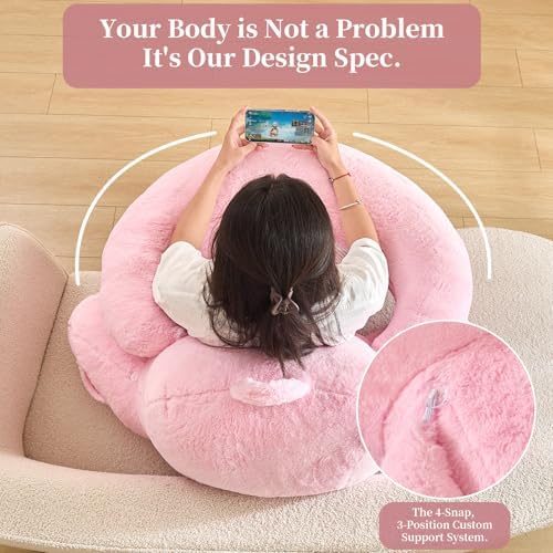 17" Reading Pillow for Bed,U Shaped Arm & Elbow Support,Pink Faux Fur - Image 4