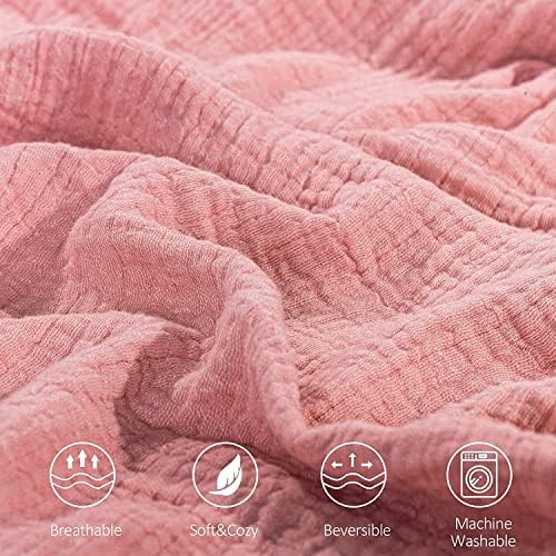 SE SOFTEXLY Muslin Throw Blanket, 4-Layer Dyed Yarn, 60”x80”, Coral Pink - Image 2