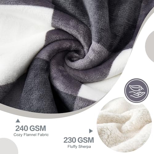 PU MEI Sherpa Blanket Fleece Throw Blanket Full Queen Plaid Thick Bed Blanket, Soft Warm Cozy Dark Grey Checkered Throw Blanket 80"*90" - Image 6
