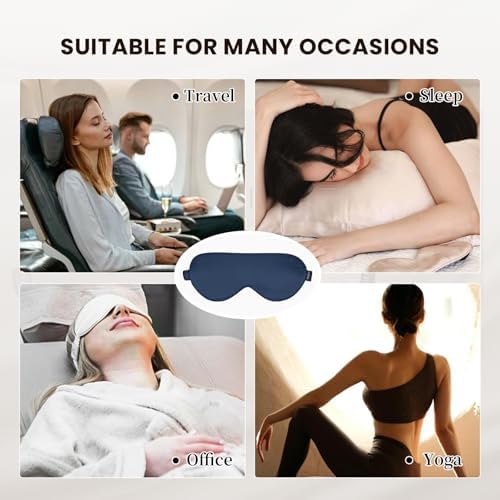 THXSILK Sleep Mask 100% 25 Momme Pure Mulberry Silk Super Smooth Cooling Sleep Eye Mask Blackout for Women/Man/Kids, Eye Cover with Wide Head Strap for Good Night Sleep, Navy Blue - Image 2